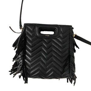 Maje Mini Quilted Leather M bag in Black